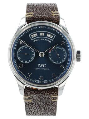 IWC Portuguese Annual Calendar Steel Blue Dial Automatic Mens Watch